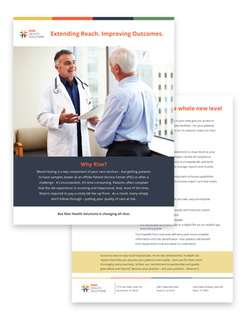 Rise Health Solutions two-sided brochure for physicians